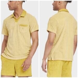 Houston White x Target Short Sleeve Terry Small Johnny Collar Polo Shirt Yellow